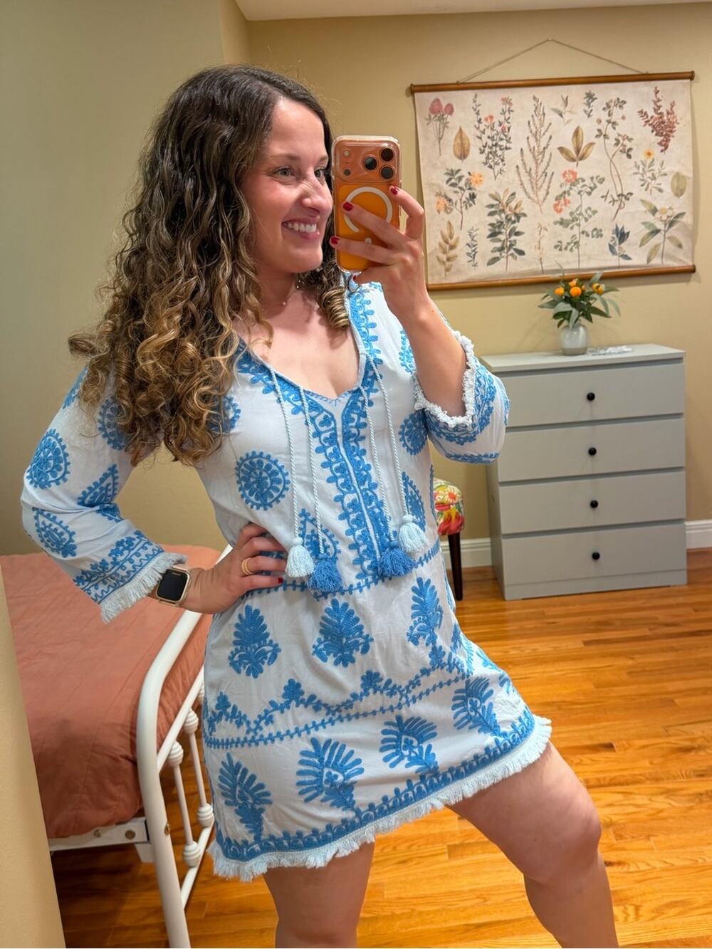 Tuckernuck Pranellea Blue Embroidered Tassel Tunic Dress Mini Medium Beach